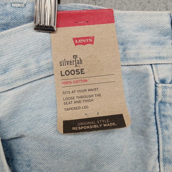 Levis Silvertab Jeans Mens 38x30 Blue Light Wash Distressed Loose Baggy Denim - Picture 5 of 13